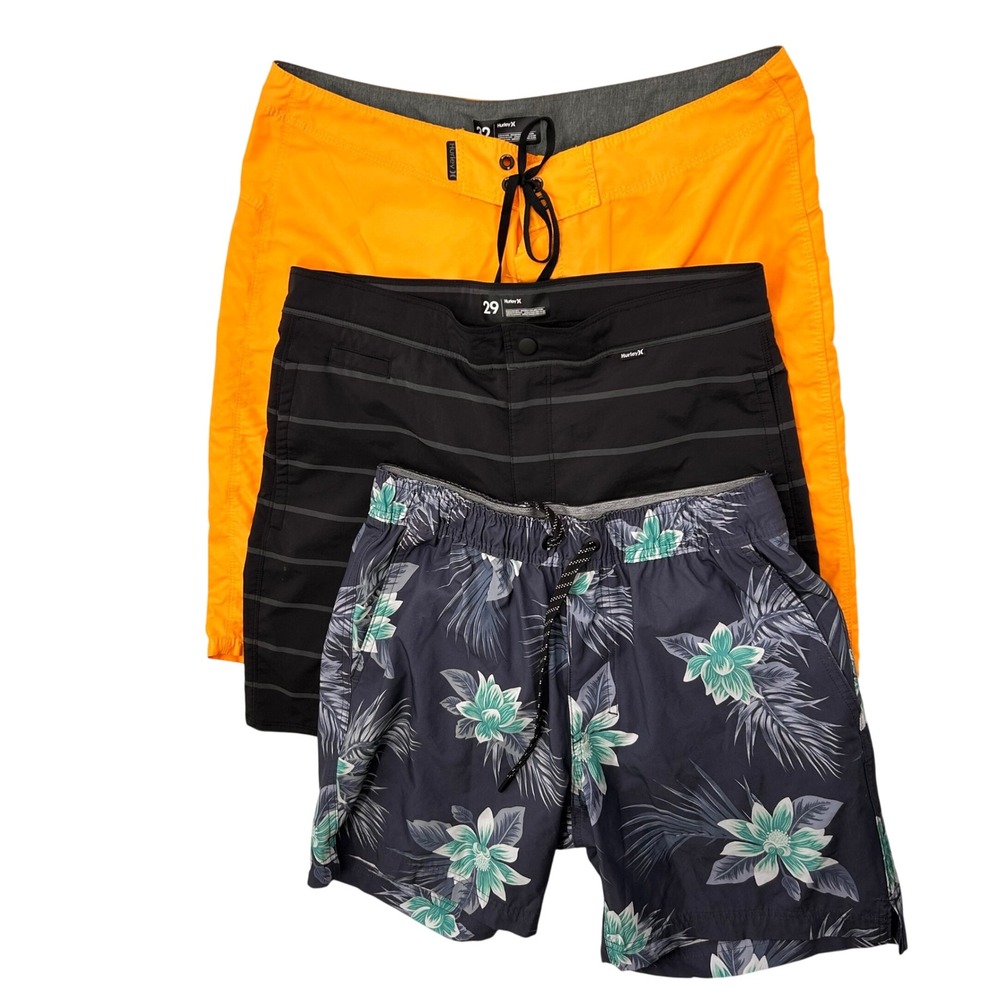 Hurley Mens Shorts Bundle Three Orange Black Striped Floral 29 32 S